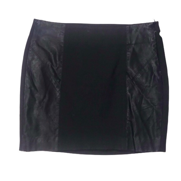Nwt Zara Xs Black Stretch Faux Leather Panel Distressed Mini Skirt New